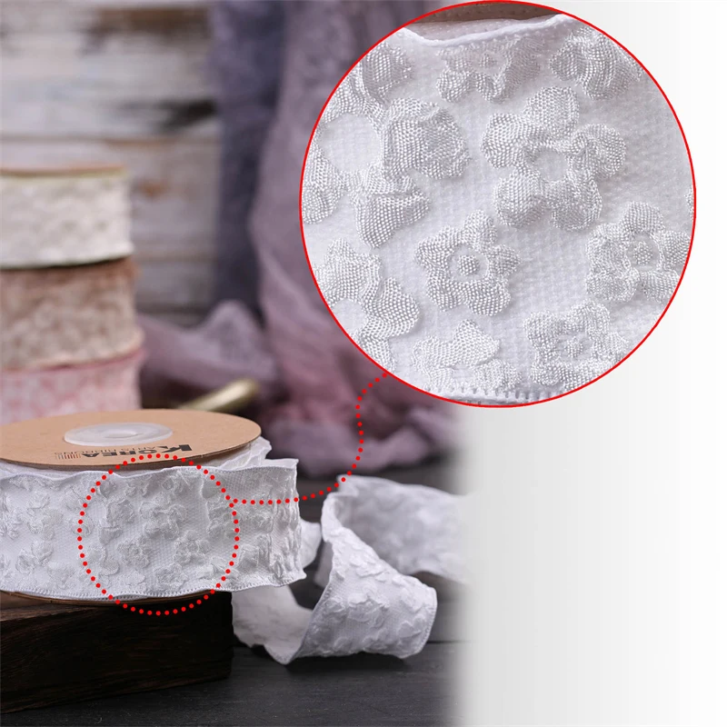선물 포장용 동백 릴리프 꽃 웨이브 리본, 부케 활 헤어 장식품, DIY 공예, 웨딩 장식, 10 야드, 2.5 cm, 4cm