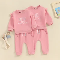 Toddler Girls Sister Matching Outfits Letter Embroidered Crew Neck Long Sleeve Sweatshirts Long Pants 2Pcs Fall Clothes Set 1