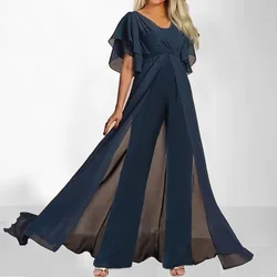 Summer High Waist Slim Long Overall Office Fashion Solid Irregular One Piece Elegant Sleeveless V-neck Long Jumpsuit For Women