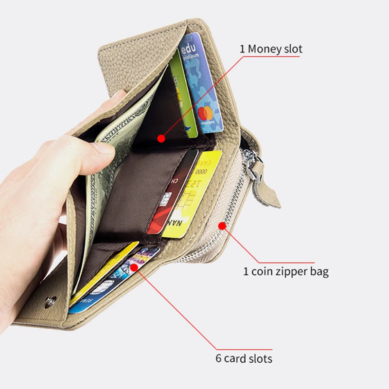 2024 New Women's Short Mini Wallet Coin Purse RFID Blocking Trifold Button Short Purse Ladies Genuine Leather Card Holder Wallet