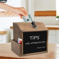 Lockable Wall Mounted Wooden Suggestion Box Chalkboard Ballot Donation Collection Box Lockable 1
