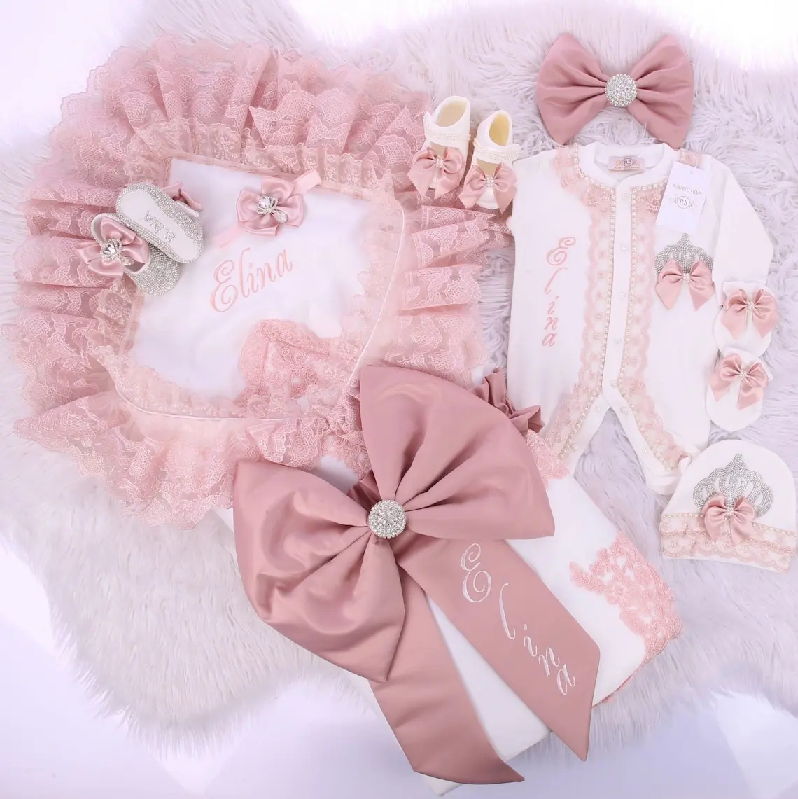 Baby Girl Boy Princess Prince Hospital Exit Newborn Bling Outfits Baby Bottles Gift Set Shower Gift 5pcs Crown Romper kids clothes set baby girl clothing set