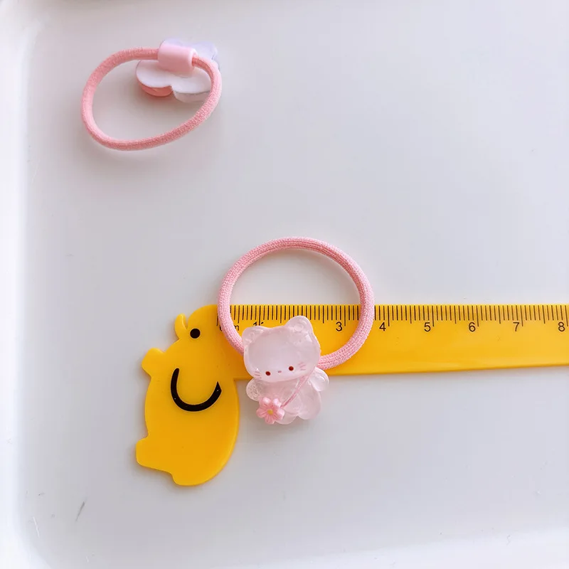2pcs Pink Cat Girl Hair Ring for Kids Cute Cartoon Hair Band Kawaii Transparent Korean Elastic Hair Band Headwear Accessories
