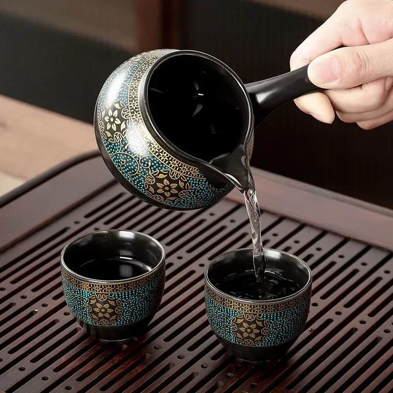 Creative Chinese Style Ceramic Tea Sets With 6 pieces mug Household Stonewashed Dark Ceramic kung fu Tea Cups Gift Set As Gifts