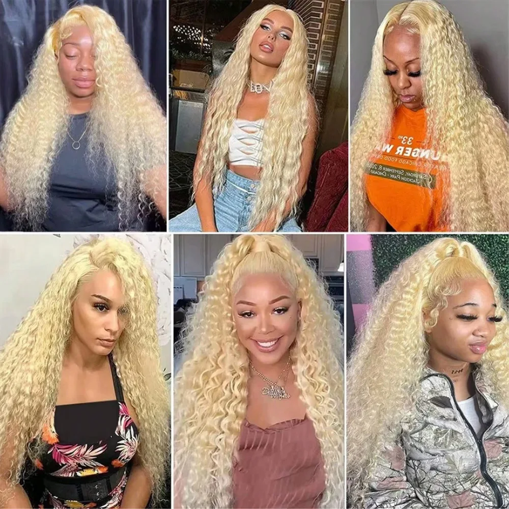 Deep Wave 613 HD Lace Frontal Human Hair Wig Curly 613 Honey Blonde Water Wave 13x6 Lace Front Wigs For Women 250% Density