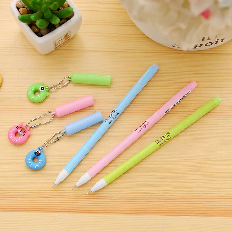 12pcs Creative Pendant Korean Stationery Donuts Candy Gel Pen 0.38mm Student Pens Stationery Kawaii School Supplies School Tools