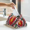 Custom Mexican Flowers Art Tissue Box Cover for Bathroom Car Textile Embroidery Rectangular PU Leather Facial Tissue Box Holder 6