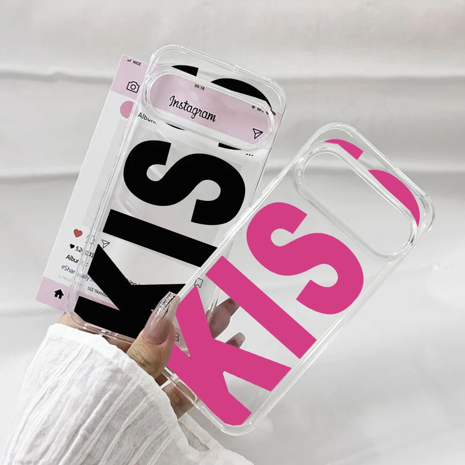 Stylish Pink & Black 'Kiss' Design Shockproof Clear Soft TPU Phone Case