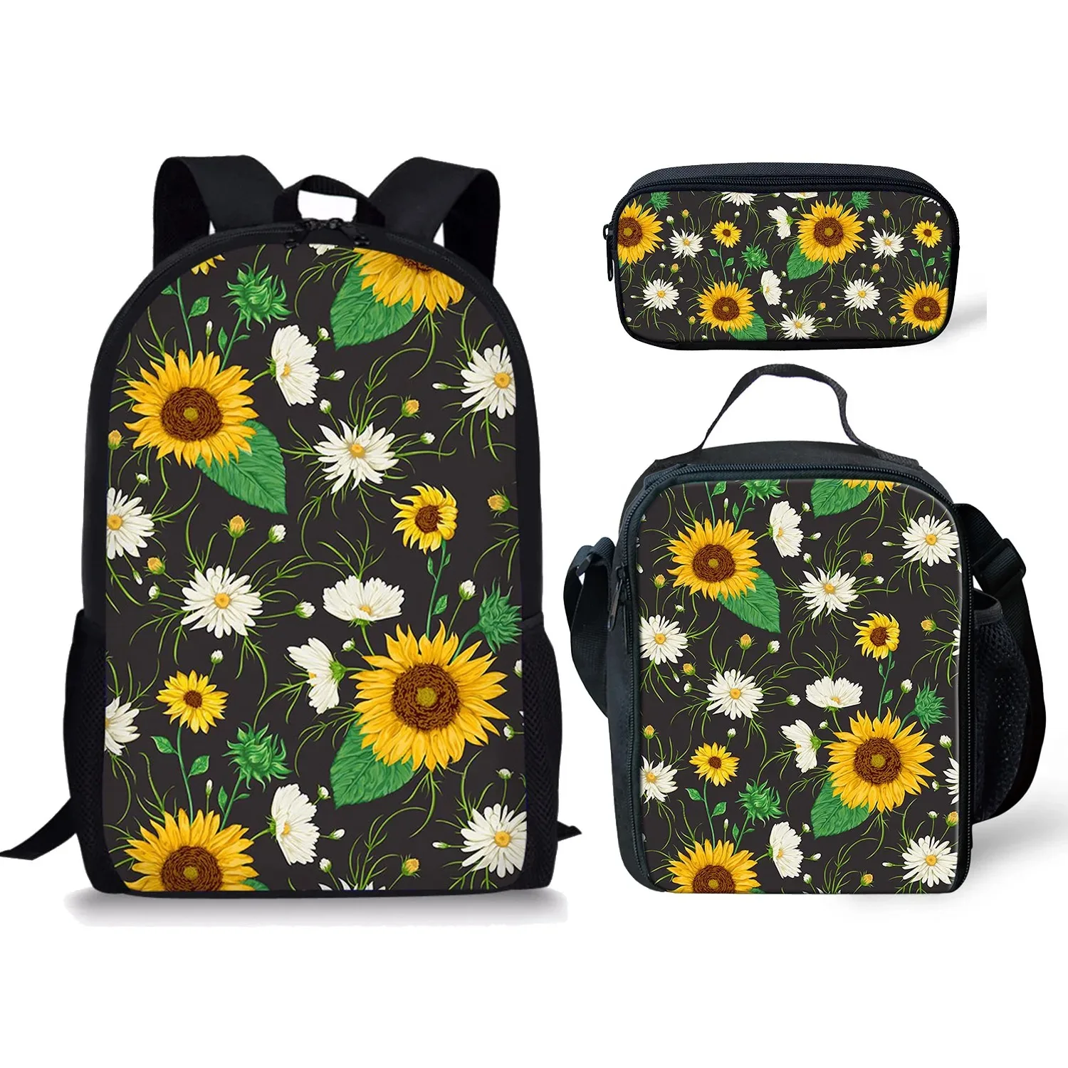 Harajuku, 3pcs/set, with sunflower 3d printing, for student, laptop, backpack, lunch box, case