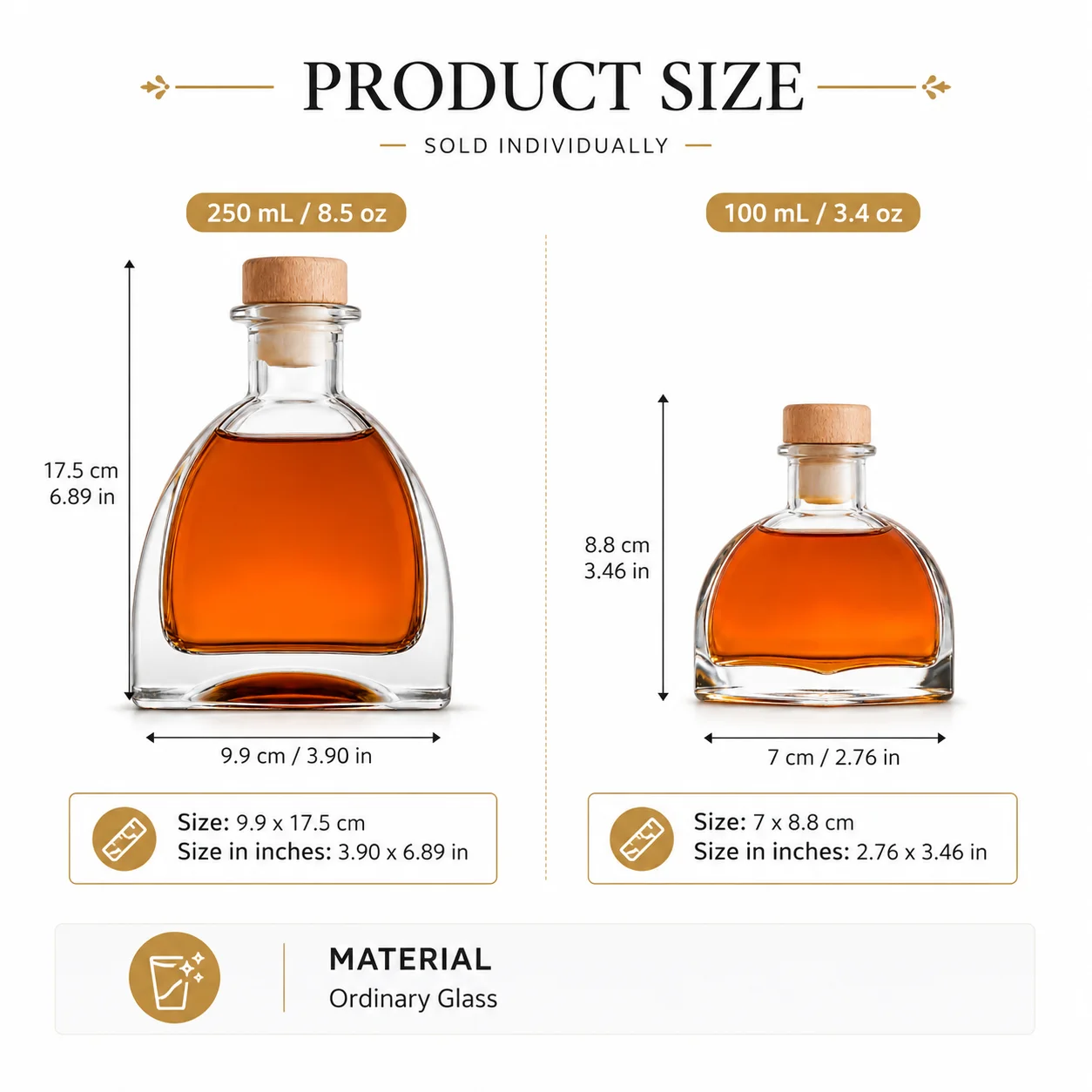 유리 위스키 디캔터 (나무 마개 포함), 100ml/250ml 버번 및 스피릿용 장 주류병