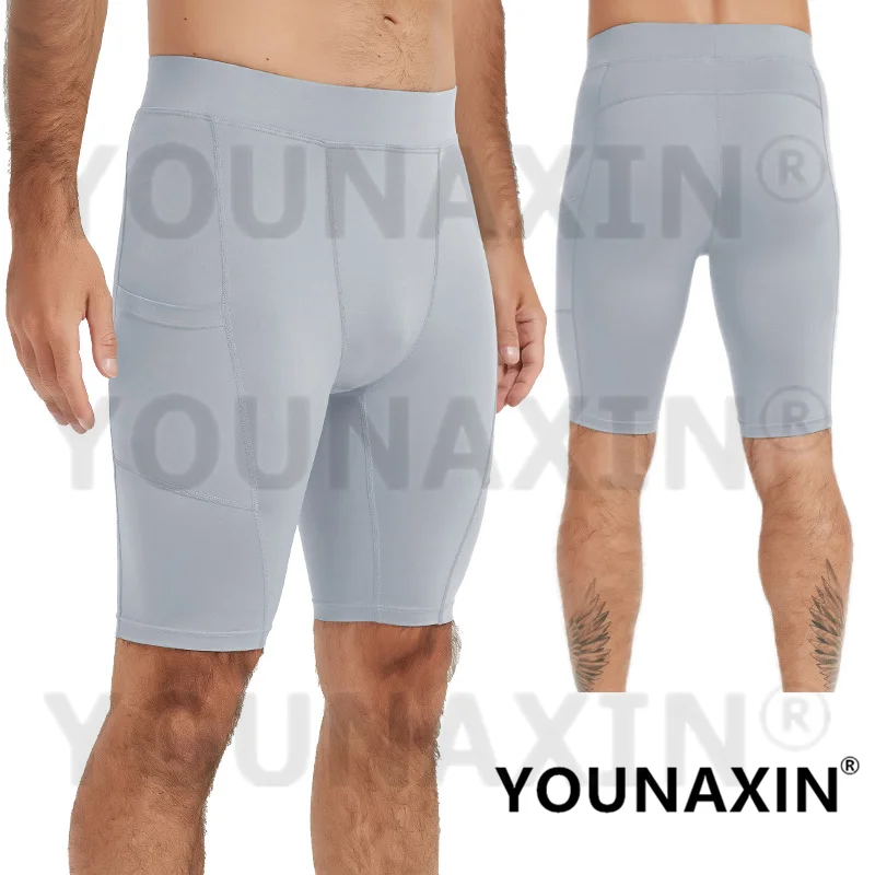 Men's Running Yoga Sports Shorts With Pocket Leggings Skinny Tight Pants Bodybuilding Gyms Training Fitness Bottom Quick Dry