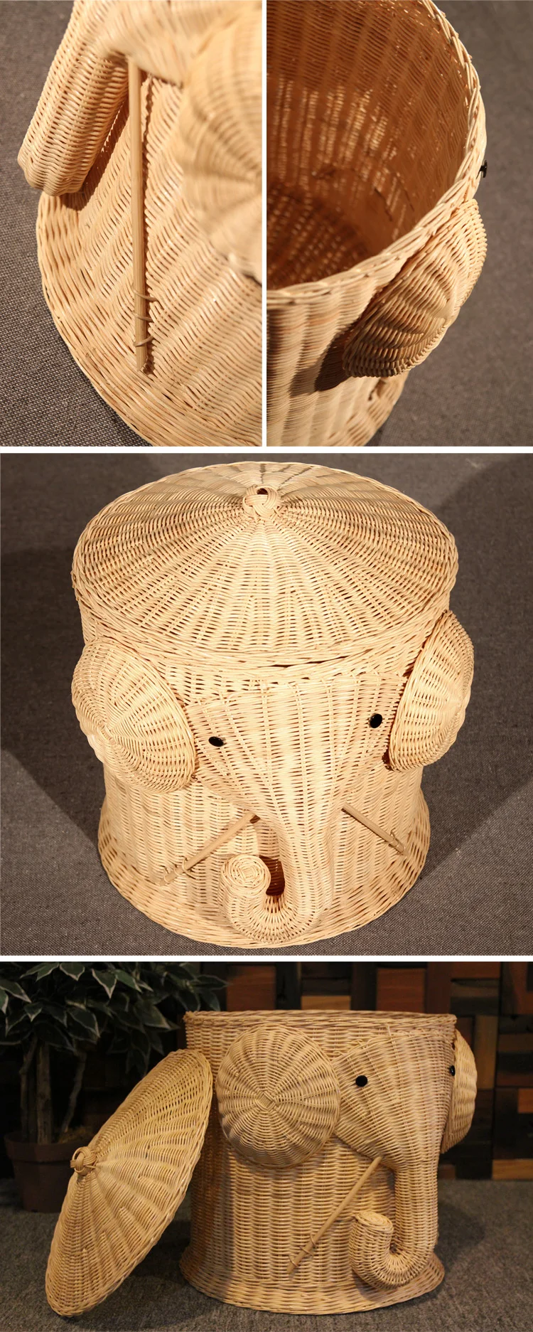 Rattan Art Elephant Hotel Towel Storage Basket Sundries Toy Storage Handmade Woven Basket Room Dirty Clothes Organizing Basket 6