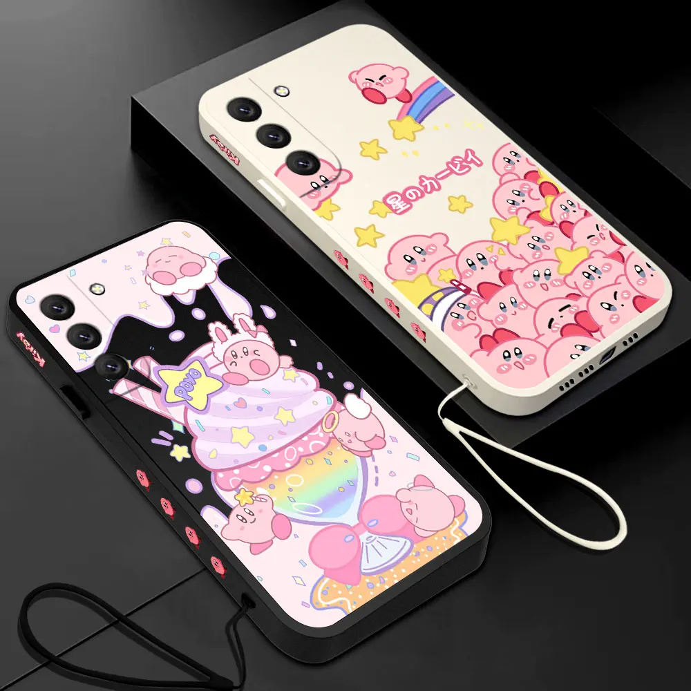 

Hot Game Cute Cartoon Popular K-Kirbys Phone Case For Samsung Galaxy S23 S22 S21 S20 Ultra Plus FE S10 Note 20 Plus With Lanyard