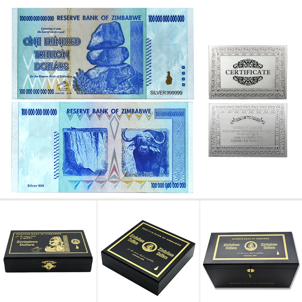 

100 Trillion Dollars Zimbabwe Silver Banknotes Containers PET Plastic Material 1:1 Africa UNC Notes Collectibles Home Decoration