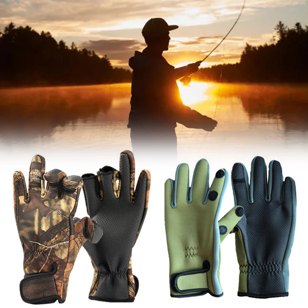 Three finger Cut Keep Warm Fishing Gloves Breathable Non-Slip Fisherman Gloves Neoprene Camping Hiking Camo Sport Mittens fishing gloves
