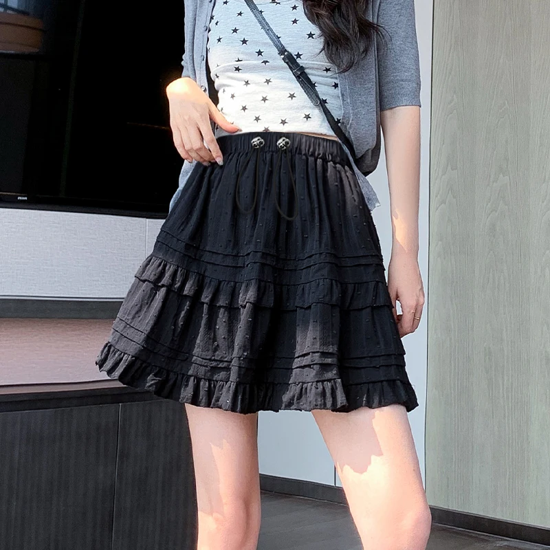 Summer Maternity Cake Skirt Sweet Drawstring Waist Ruffles Patchwork Pregnant Woman Ball Gown Mini Dress Pregnancy Clothes