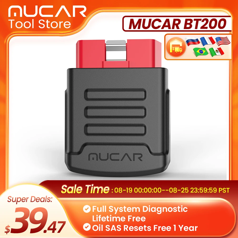 Automotive Diagnostic Scanner MUCAR BT200 OBD2 Scanner for Car Full System Diagnost Free Lifetime Update