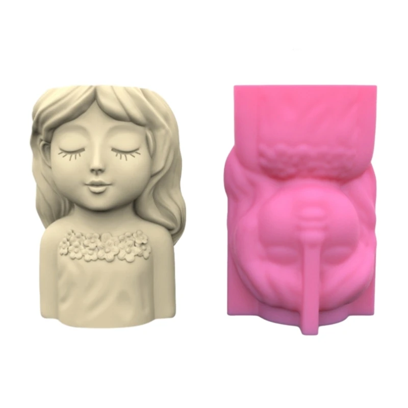 

E0BF Girls Mold Flower Pot Succulent Planter Resin Mold DIY Craft Tool Nonstick