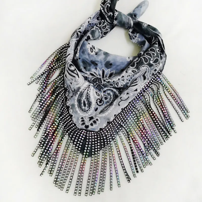 Bandana Rhinestone Fringe Rhinestone Bandana Women Scarf Tassel