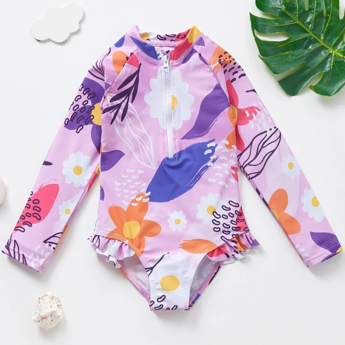 UV Baby Girl Swimsuit One Piece Swimming Jumpsuit Ruffles Bathing Suit SPF 50 Long Sleeve Kids Swimwear for Boys 3-8 Years