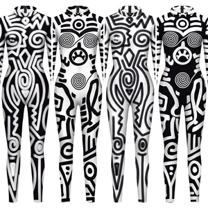 Women Men Punk Robot Abstract Art Geometry 3D Printed Jumpsuit Adults Halloween Cosplay Costume for Dancing Party Dress Up