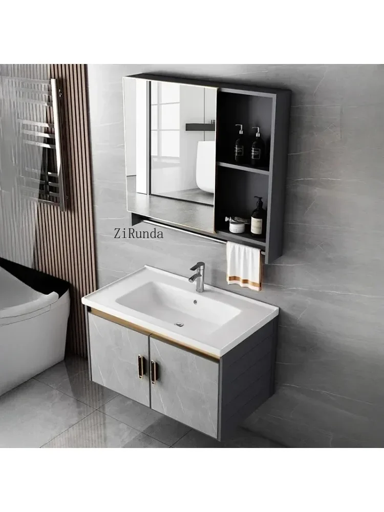 Simple Bathroom Cabinets Wall-mounted Vanity with Sink Storage Mirror Cabinets Aluminium Home Furniture Muebles Ba&ntilde;o FYBC