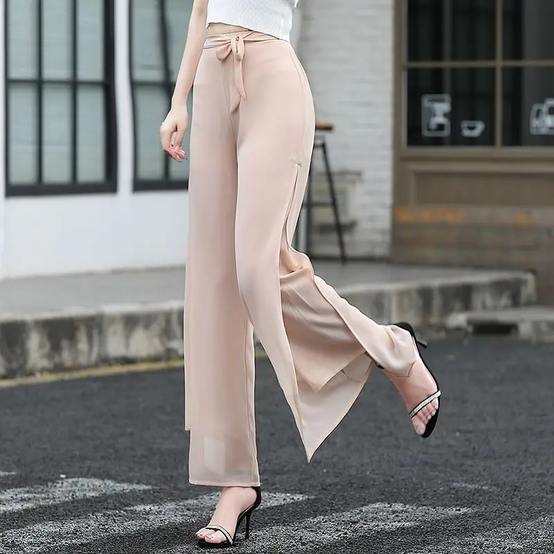 Flare Womens Pants Silk Chiffon Satin Ruffle Mesh Clothing