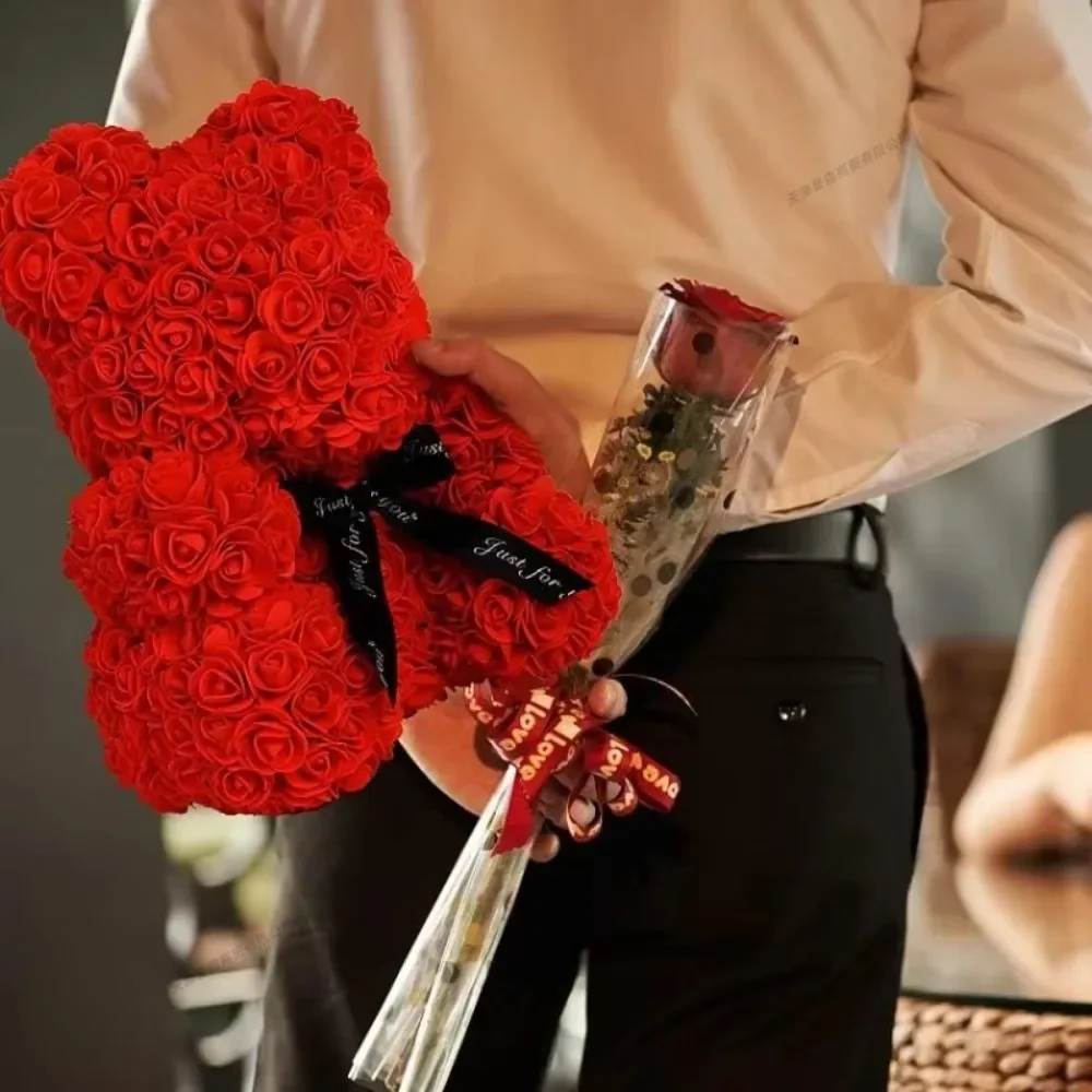 25cm/40cm Eternal Flower Teddy Rose Bear Artificial Flowers Wedding Anniversary Valentine's Day Birthday Party Gifts Home Decor