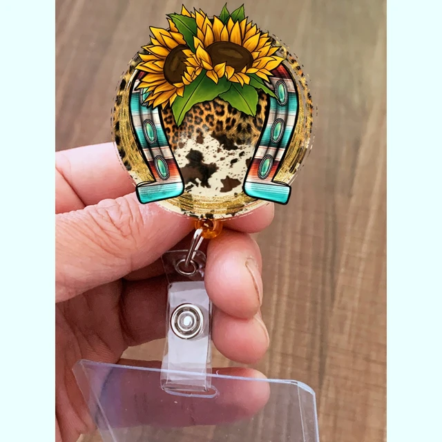 Serape Sunflower Horse shoeBadge Reel Retractable ID Badge Reel