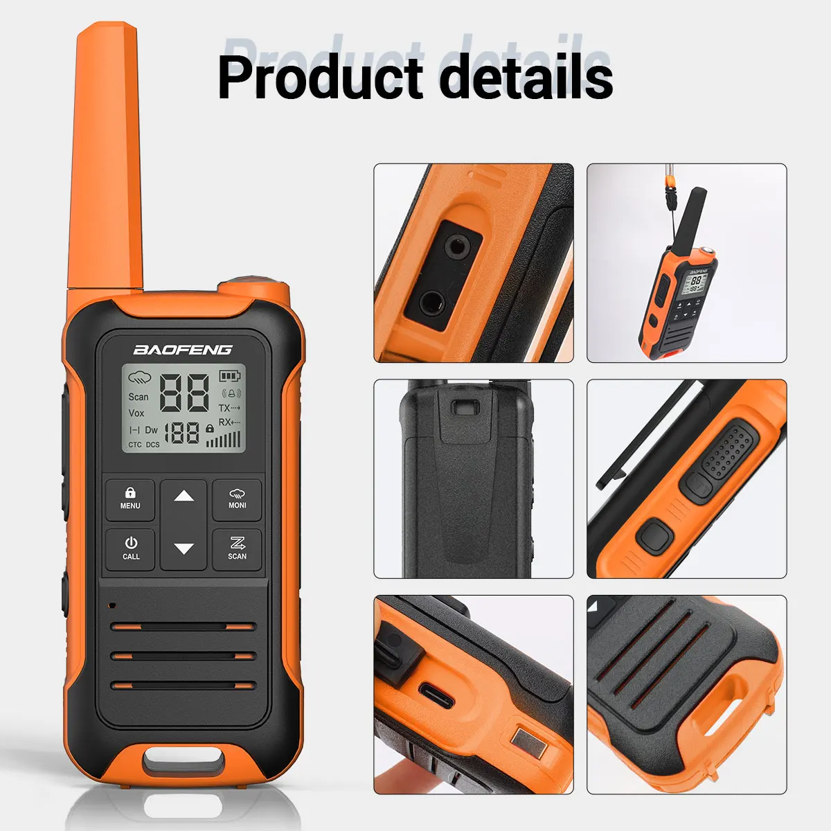 2PCS Baofeng F22 Walkie Talkie PMR FRS Long Range Mini Rechargable Type-C Charger Portable Two Way Radio For Hiking 5