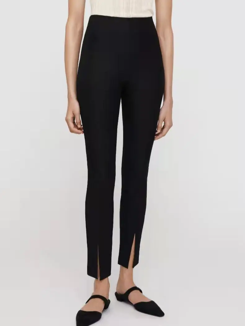 Women Slim High Waist Linen Slit Stretch Pants Ladies 2022 New Spring