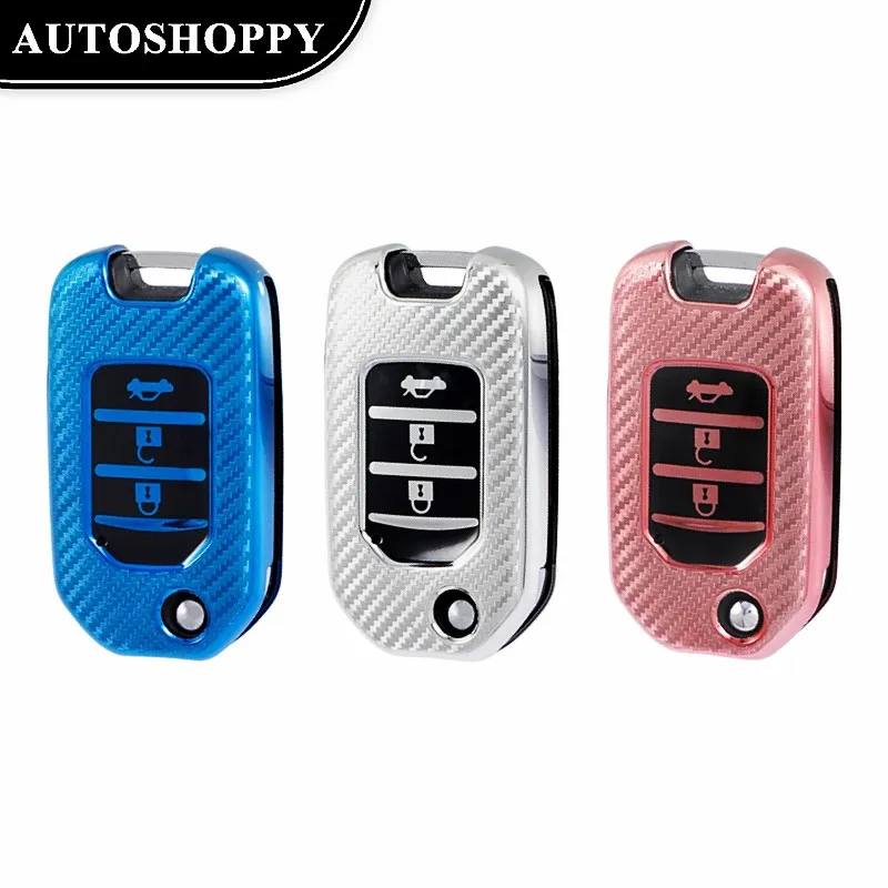 

Durable Carbon Fiber Folded Key Case Cover for Honda Accord CRV Civic Jazz Jade Fit HR-V Pilot Odyssey Protector Shell Fob