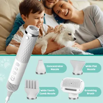 Dog Hair Dryer 5 in 1 Portable Handheld Dog Hair Dryer Smart Temperature Adjustment Grooming Brush Travel Home Pet Hair Dryer 2