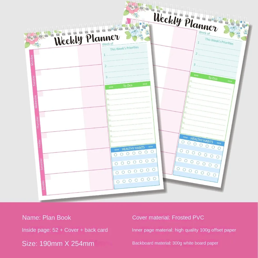 Wide To Do Planner Pianificazione settimanale Blocco note Orari A5 Notebook Planner Settimanale Planner di pasti Pad Cancelleria senza data - immagine 3