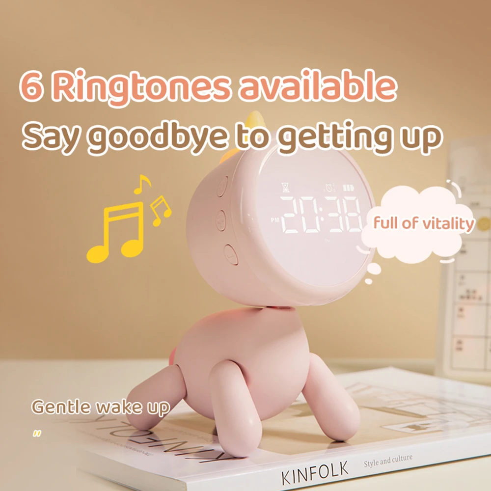 Kid Alarm Clock LED Night Light with  Digital Display 6 Ring Songs Snooze Options Timer Count Up/Down Function Time Management