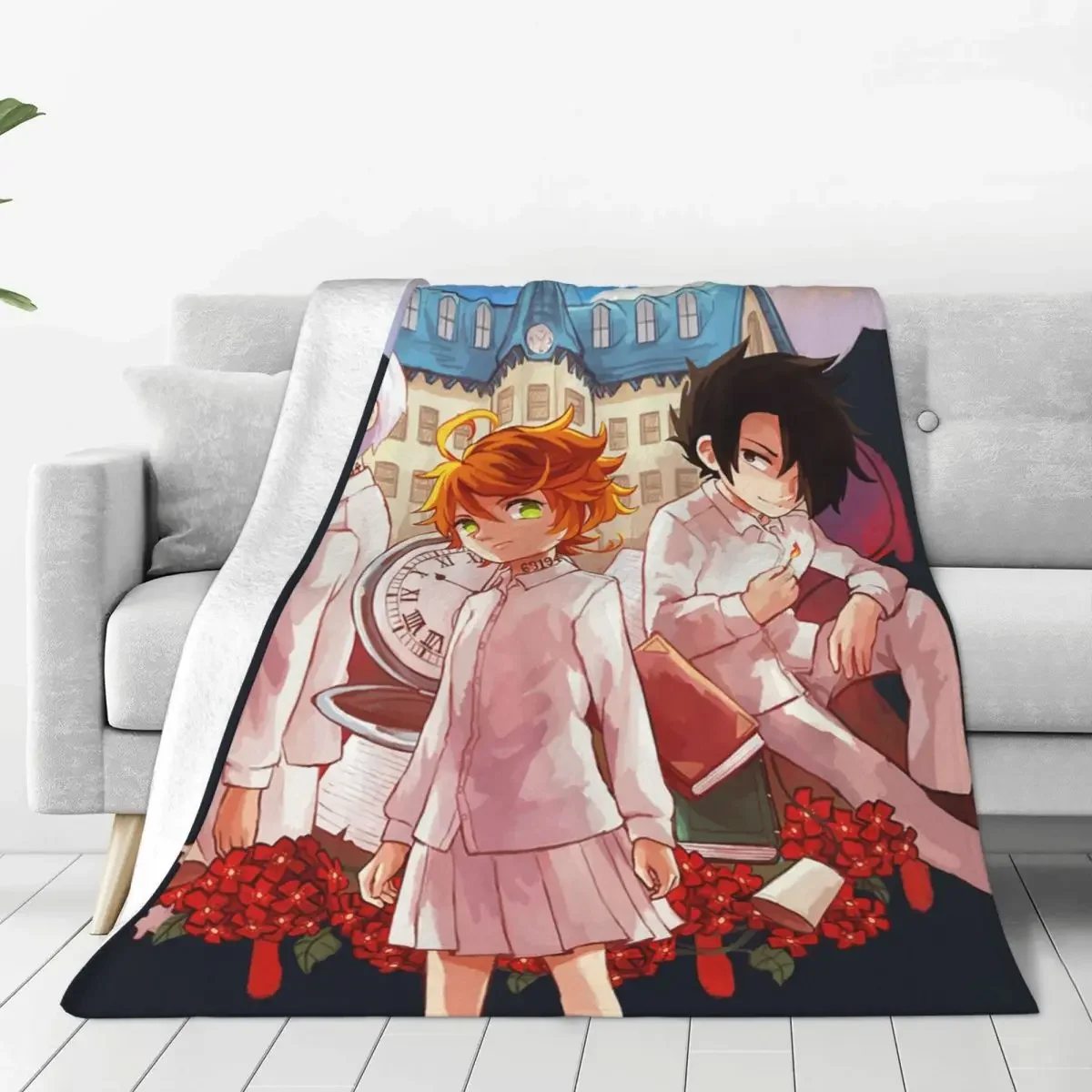 

The Promised Neverland Blanket Cover Velvet Anime Yakusoku no Neverland Lightweight Thin Throw Blanket for Home Couch Bed Rug