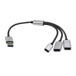 USB 2.0 Dual Female Power Splitter Cable with USB C Adapter for Charging and Data Sync (Silver)