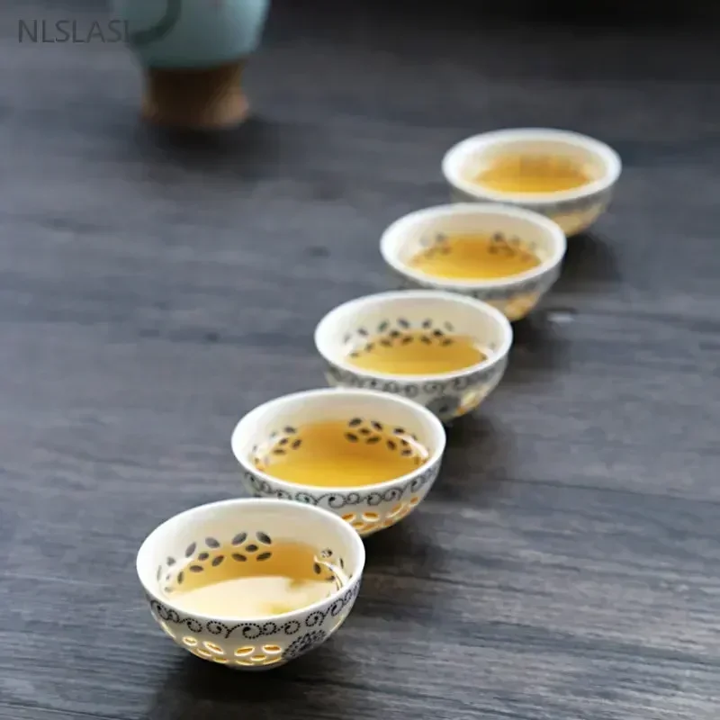 6 sets Chinese ceramic cups fish cups blue and white teapot small porcelain tea bowl tea cup teaset accessories drink Drinkware teapot cup set