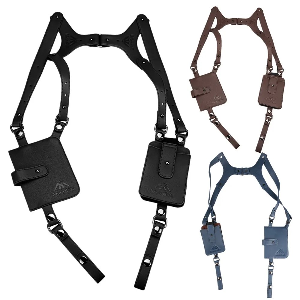 PU Leather Double Shoulder Bag Anti-Theft Hidden Underarm Strap Wallet Phone Holster Leisure Pouch for Sport Vest Outdoor Travel