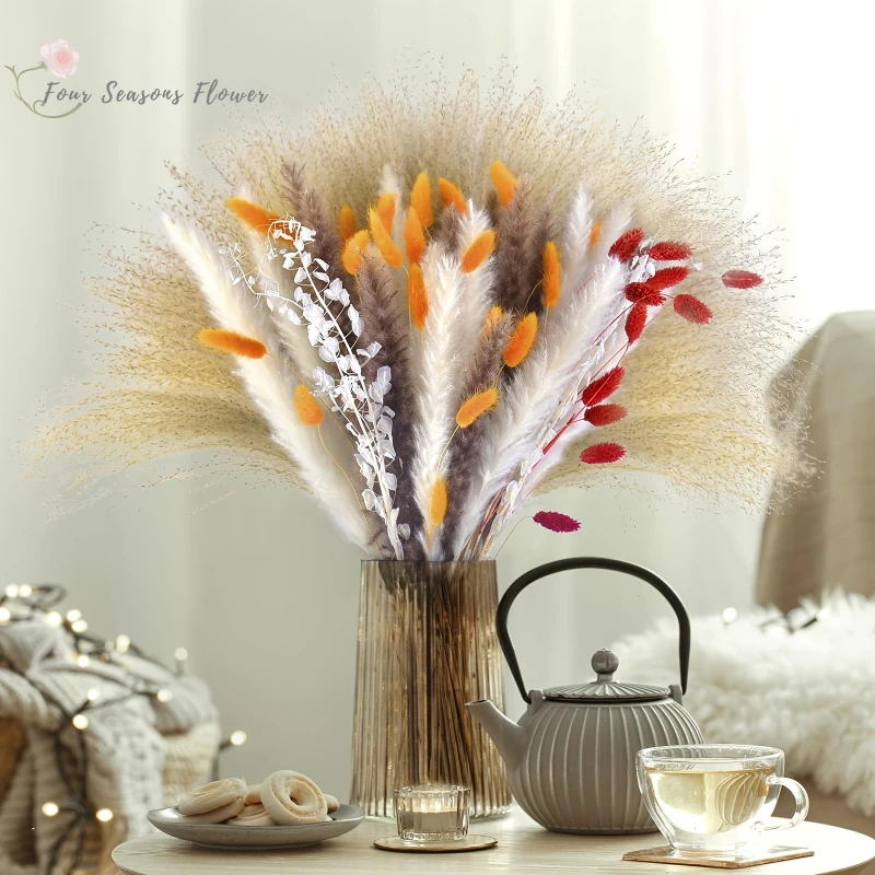 

100PCS Dried Flower Bouqeut Pampas Grass Halloween Decor Garden Wedding Party Artificial Flowers Decoration Home DIY Accessories