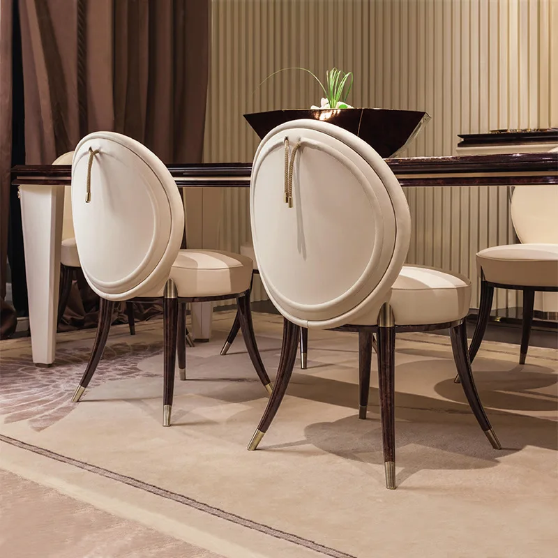 

Italian light luxury dining chair leather coffee chair