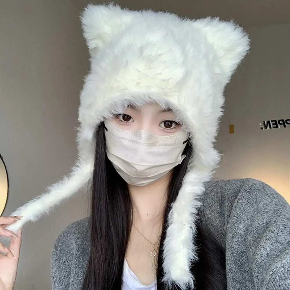 Japanese Niche Knitted Cap Fashion Winter Y2K Beanie Hat Autumn Long Strap Hip-hop Cap Women 3