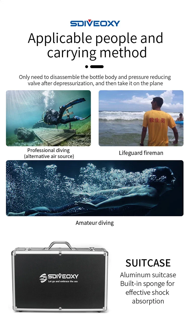 Scuba Diving Tank Portable 2L Diving Tube Oxygen for Underwater Exploration Emer