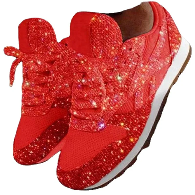 MOONBIFFY Women Sequined Glitter Sneakers Ladies Vulcanized Shoes