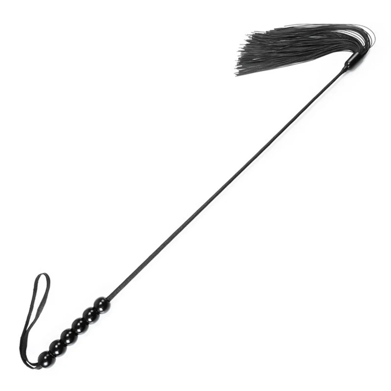 48.5cm Six Beads Handle Silicone Tassels Top Long Straight Whip Riding Crop Flogger Paddle Slapper Horse Training Dressage Whips 2