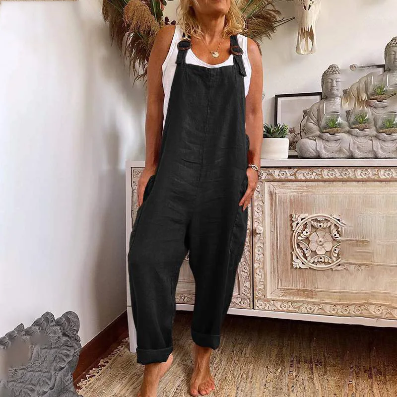

2021 Fashion Summer Women Jumpsuits Suspender Overalls Casual Loose Strap Rompers Female Solid Playsuits Long Pants S-5XL/size