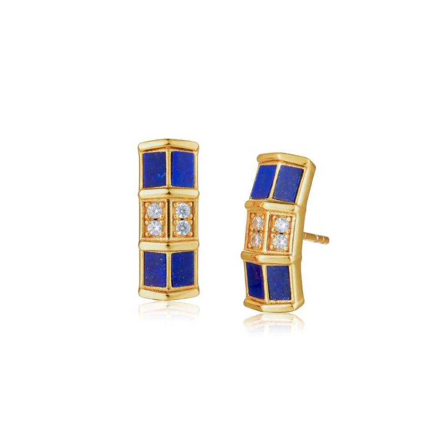

Fine jewelry natural Lazurite gemstone CZ stud earrings 925 sterling silver 18k gold plated fashion earrings for women