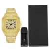 Hip-hop Punk Quartz Watch Stylish Full Diamonds Watch 2 Styles to Choose Bundled Size Adjuster Men Women Party Jewelry Gift Box 3
