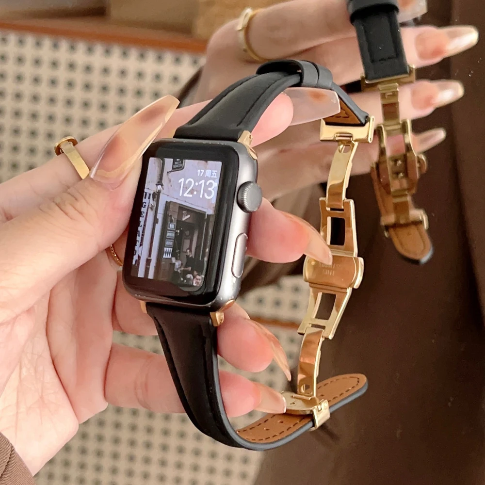 Luxury Women Leather Strap For Apple Watch Band 8 Ultra 49mm 41mm 45mm  Metal Bracelet For iWatch 8 7 se 6 5 4 3 38 42mm 40 44mm - AliExpress