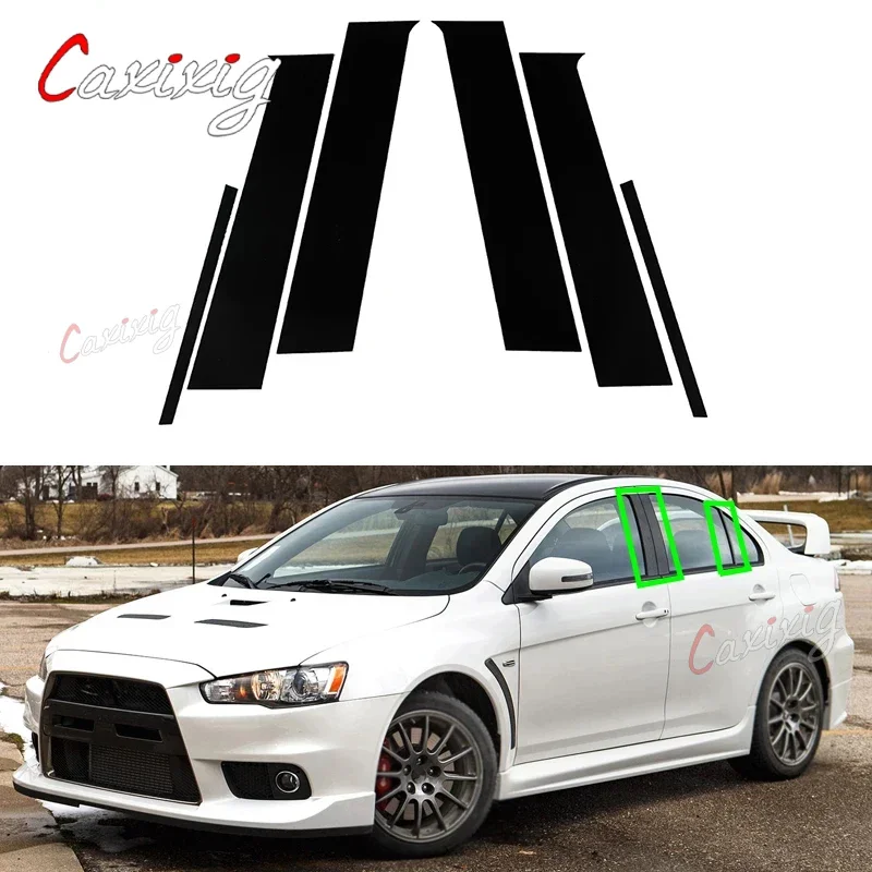 Car B-pillar sticker decal For Mitsubishi Lancer Sedan 4 door 2008-2017 Car Exterior Door Window Pillar Trim Sticker 6pcs